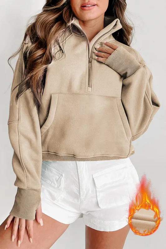 Parchment Fleece Lined Zip Up Stand Collar Thumbhole Sleeve Sweatshirt sold by Beagle Boutique