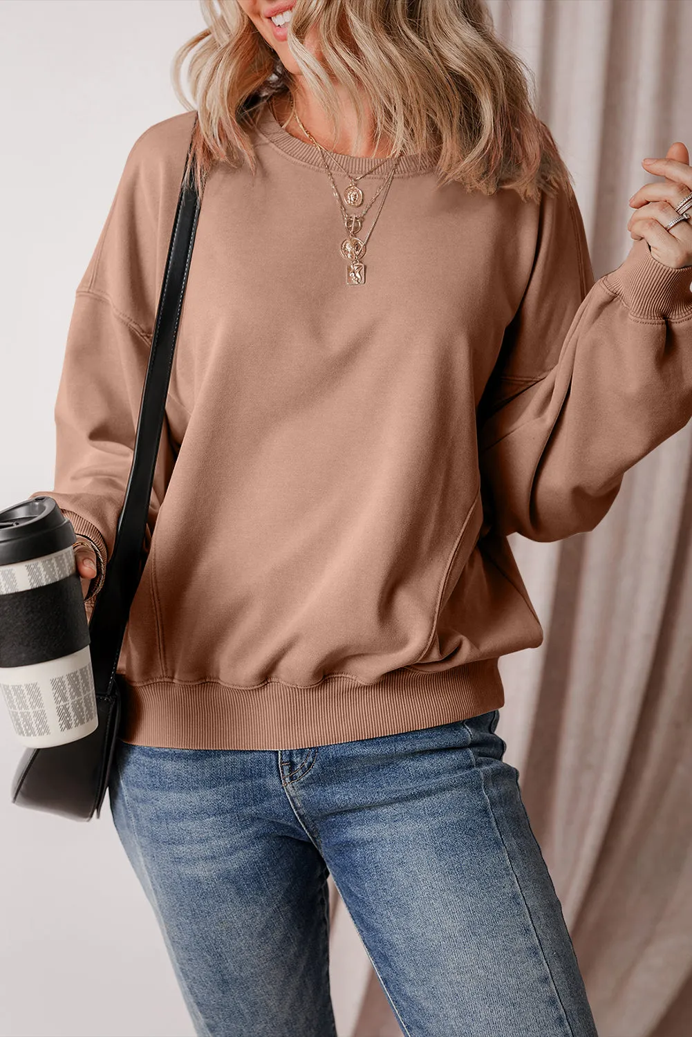 Chestnut Exposed Seam Batwing Sleeve Drop Shoulder Sweatshirt sold by Beagle Boutique product image thumbnail 3