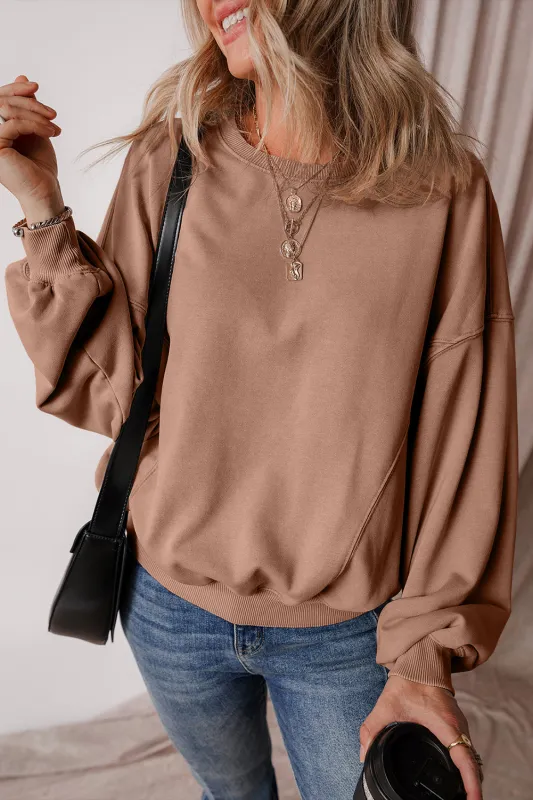 Chestnut Exposed Seam Batwing Sleeve Drop Shoulder Sweatshirt sold by Beagle Boutique