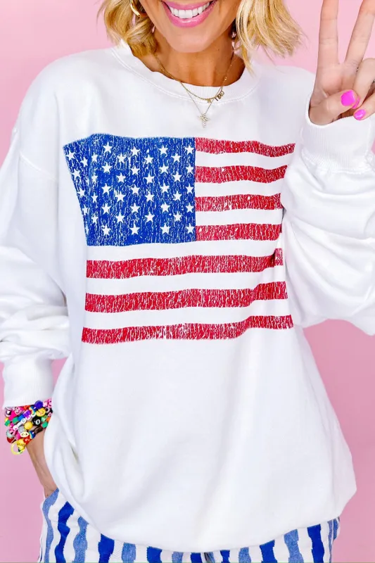 White American Flag Graphic Drop Shoulder Loose Sweatshirt sold by Beagle Boutique