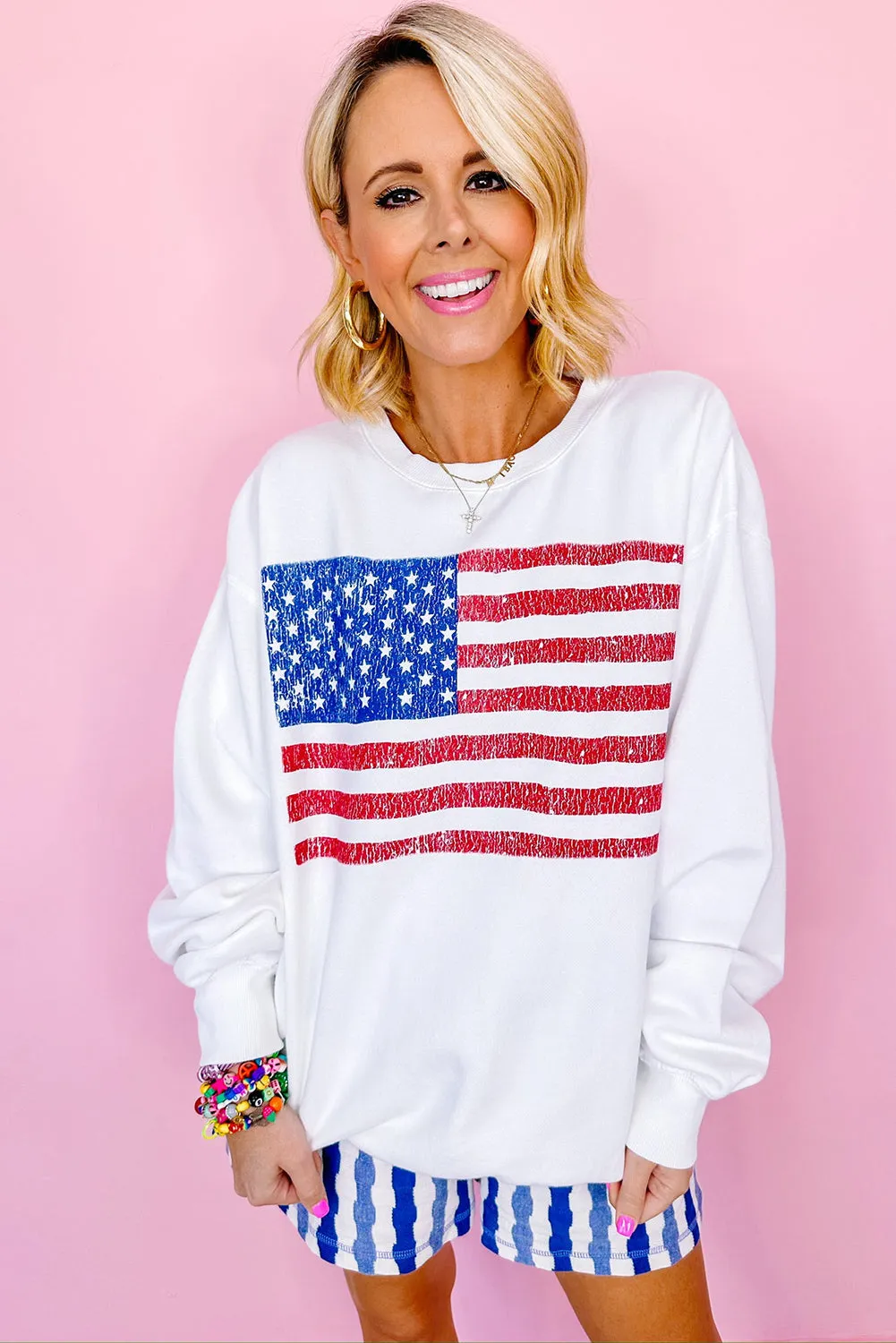 White American Flag Graphic Drop Shoulder Loose Sweatshirt sold by Beagle Boutique product image thumbnail 3
