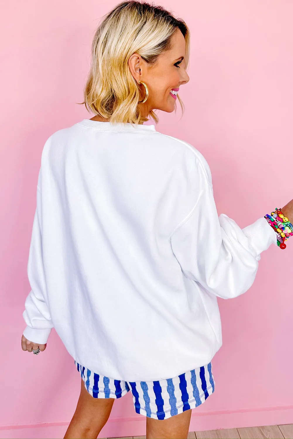 White American Flag Graphic Drop Shoulder Loose Sweatshirt sold by Beagle Boutique product image thumbnail 2