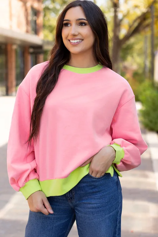 Pink Colourblock Bubble Sleeve Sweatshirt sold by Beagle Boutique