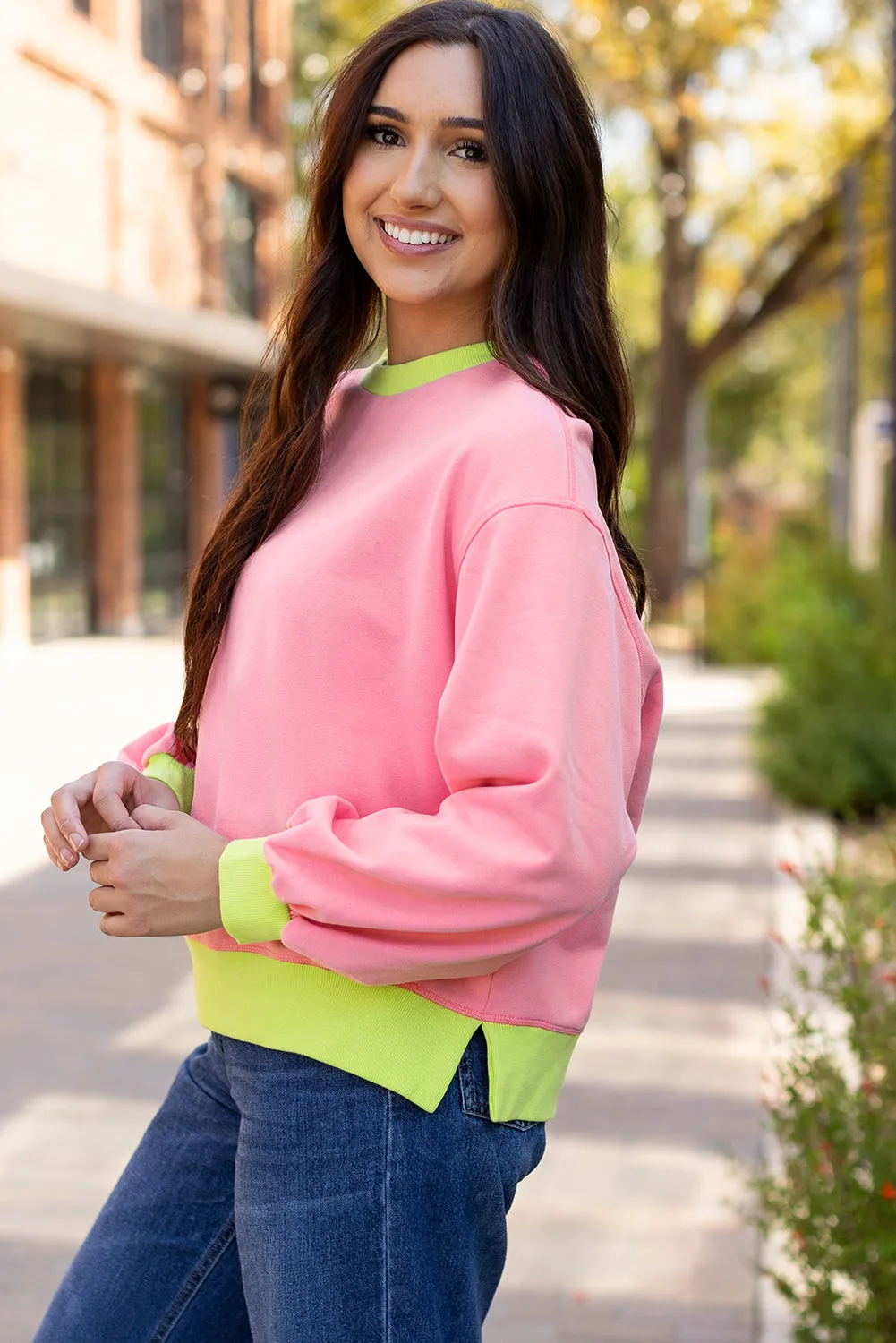 Pink Colourblock Bubble Sleeve Sweatshirt sold by Beagle Boutique product image thumbnail 3