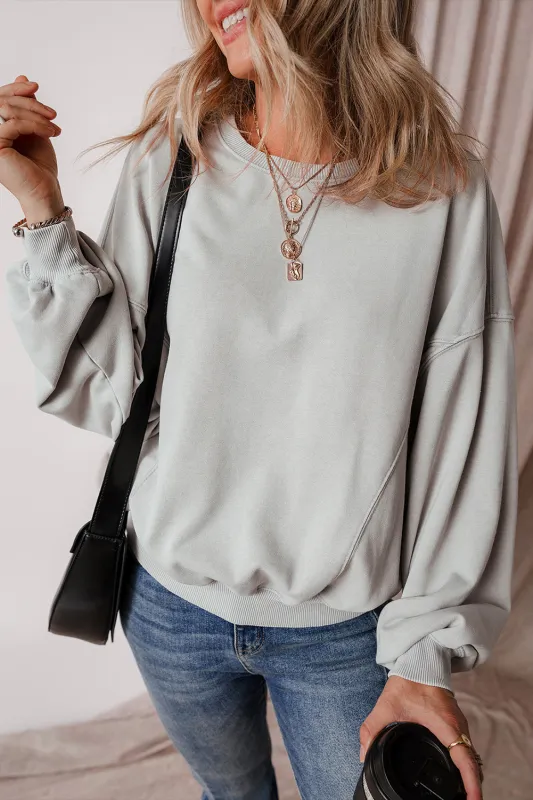 Gray Exposed Seam Batwing Sleeve Drop Shoulder Sweatshirt sold by Beagle Boutique