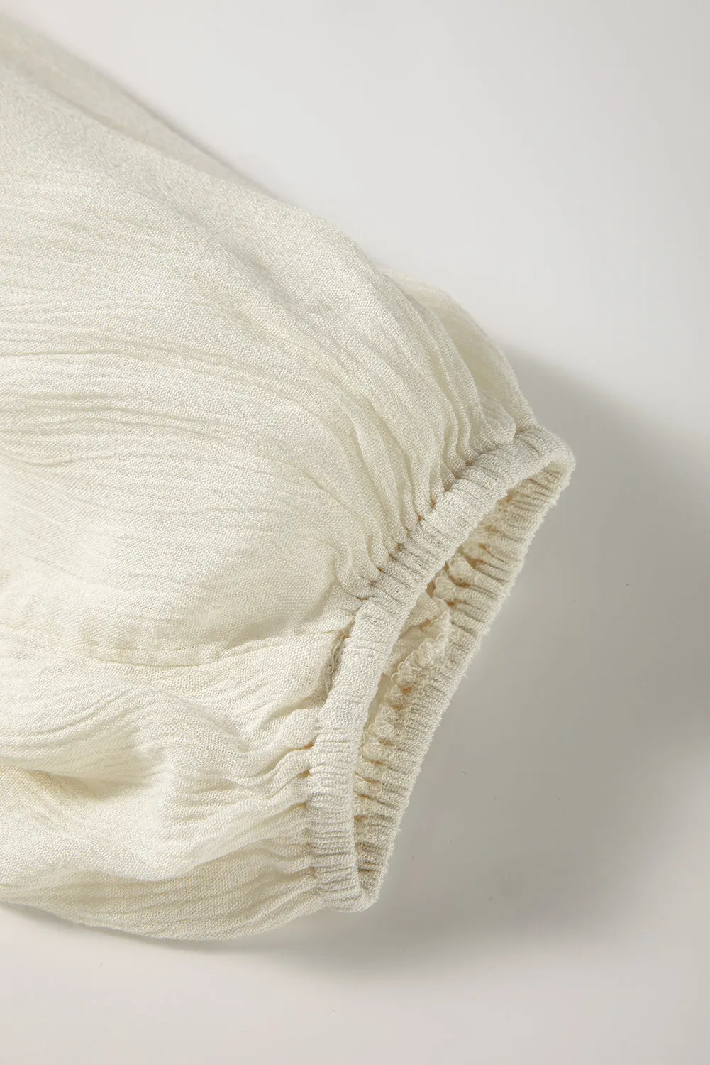 Beige Floral Embroidered Textured Puff Sleeve Loose Shirt sold by Beagle Boutique product image thumbnail 3