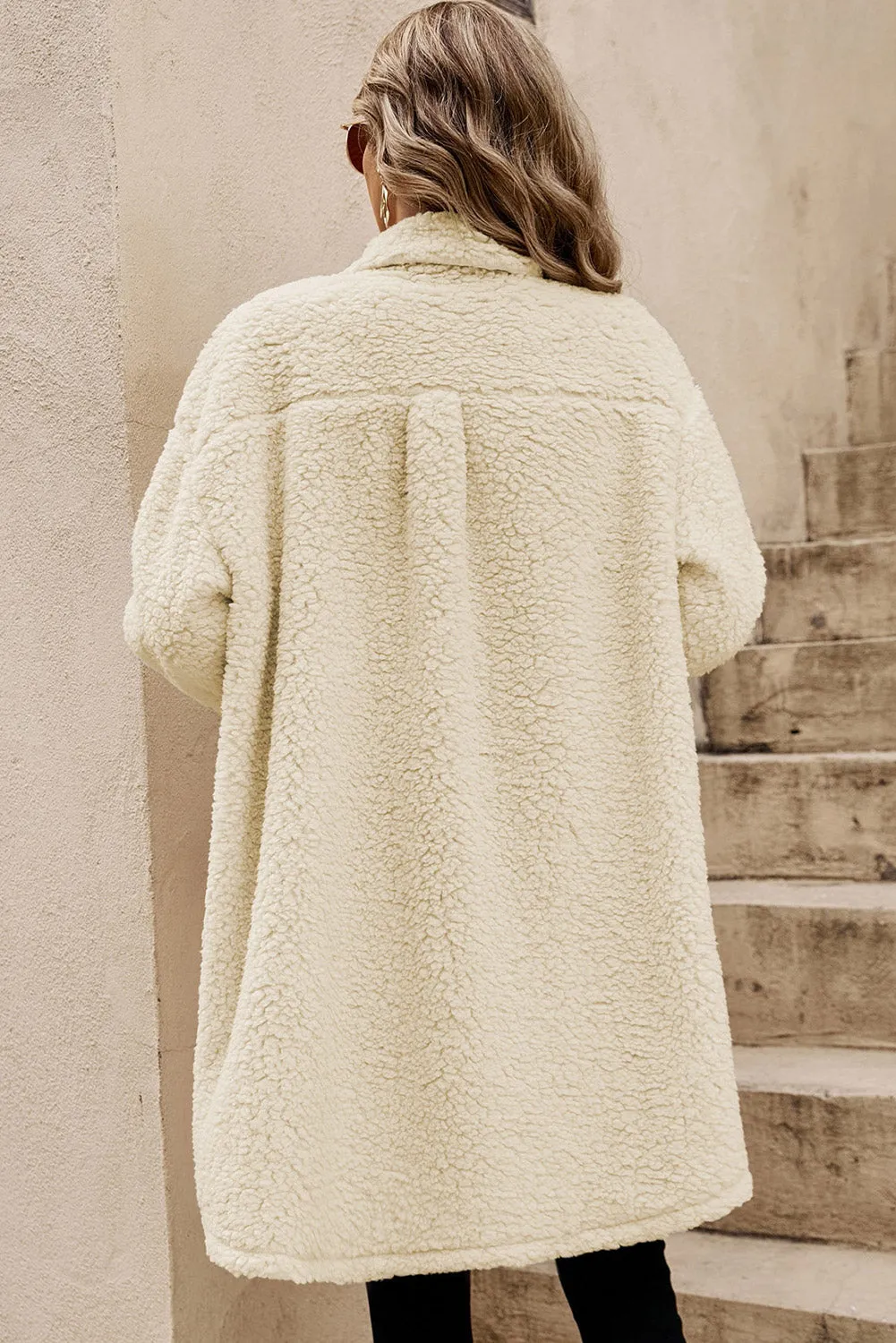 Beige Contrast Flap Pocket Single Breasted Teddy Coat sold by Beagle Boutique product image thumbnail 2