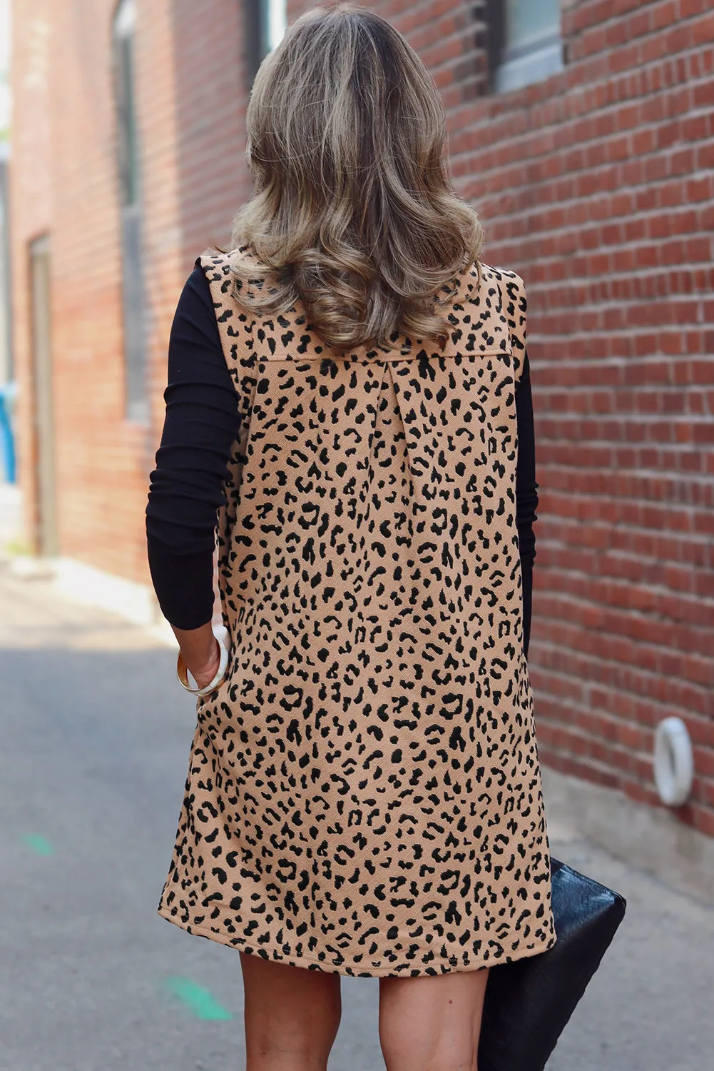 Khaki Leopard Print V-Neck Sleeveless Collared Mini Dress sold by Beagle Boutique product image thumbnail 2