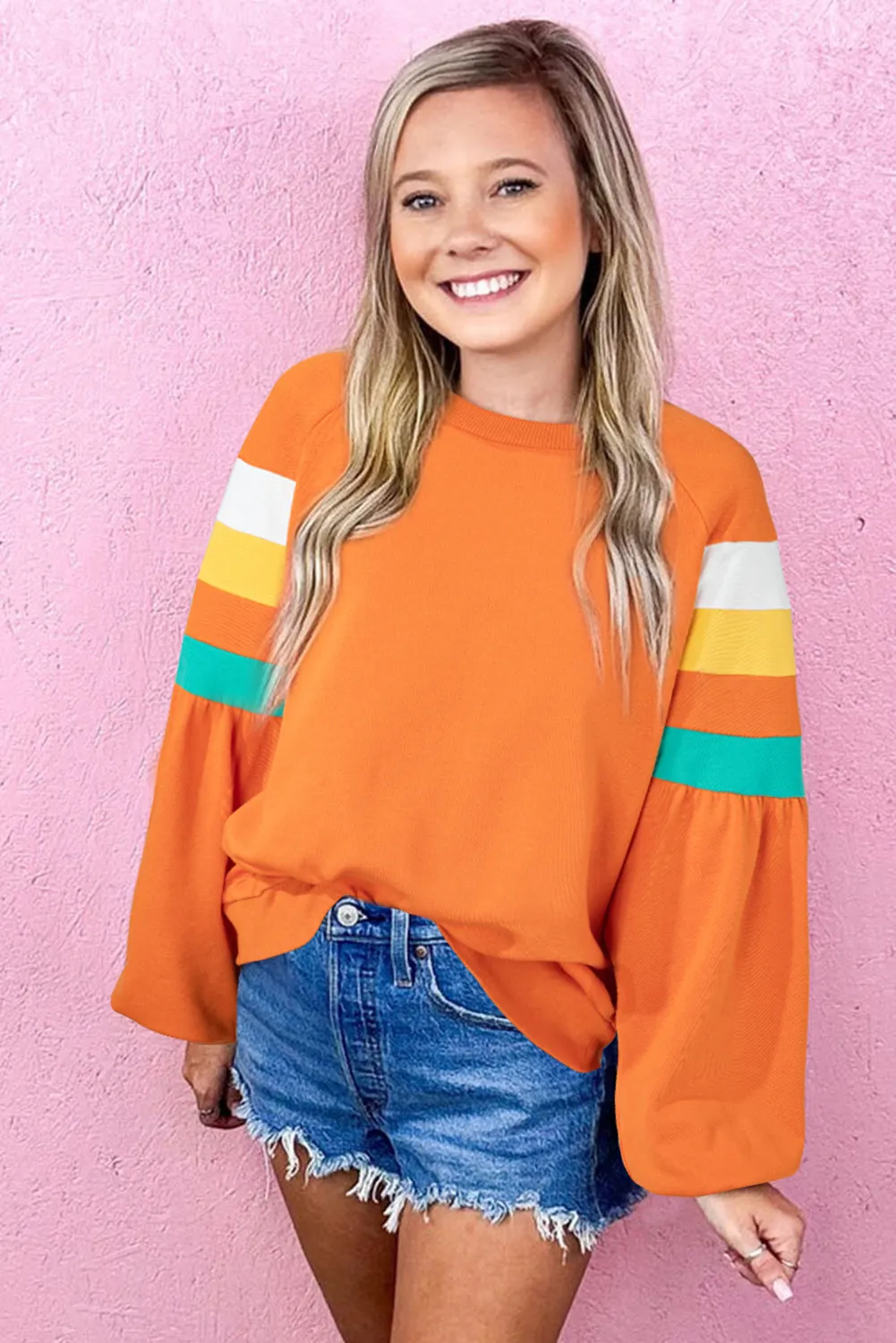 Flamingo Colour Block Sleeve Exposed Seam Raglan Sweatshirt sold by Beagle Boutique product image thumbnail 3