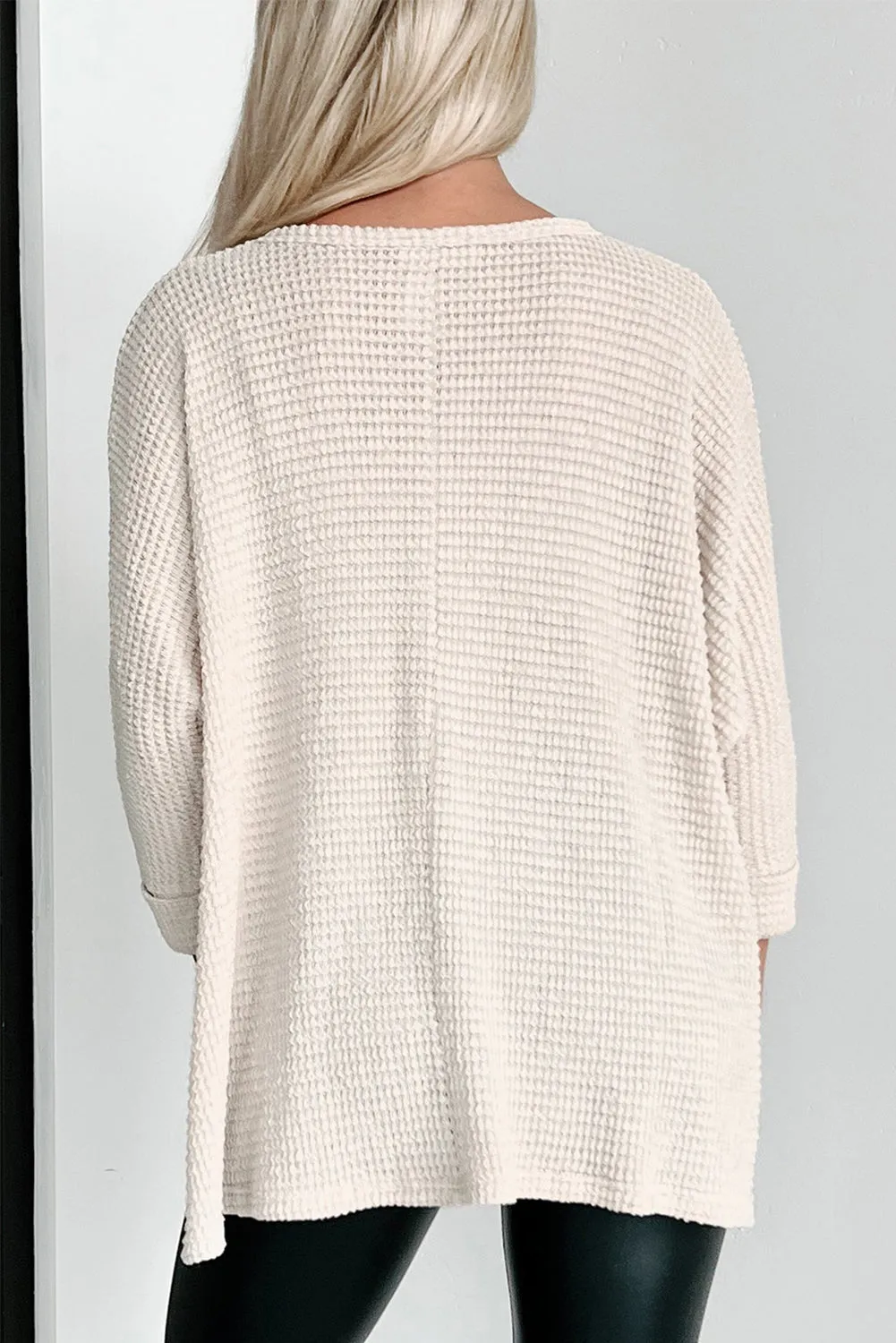 Beige Waffle Knit Splits Batwing Sleeve Oversized Top sold by Beagle Boutique product image thumbnail 2