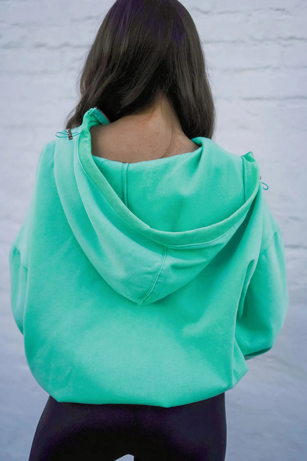 Mint Green Half Zip Kangaroo Pocket Drop Shoulder Hoodie sold by Beagle Boutique product image thumbnail 2