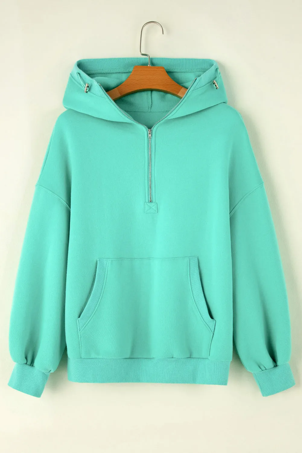 Mint Green Half Zip Kangaroo Pocket Drop Shoulder Hoodie sold by Beagle Boutique product image thumbnail 3