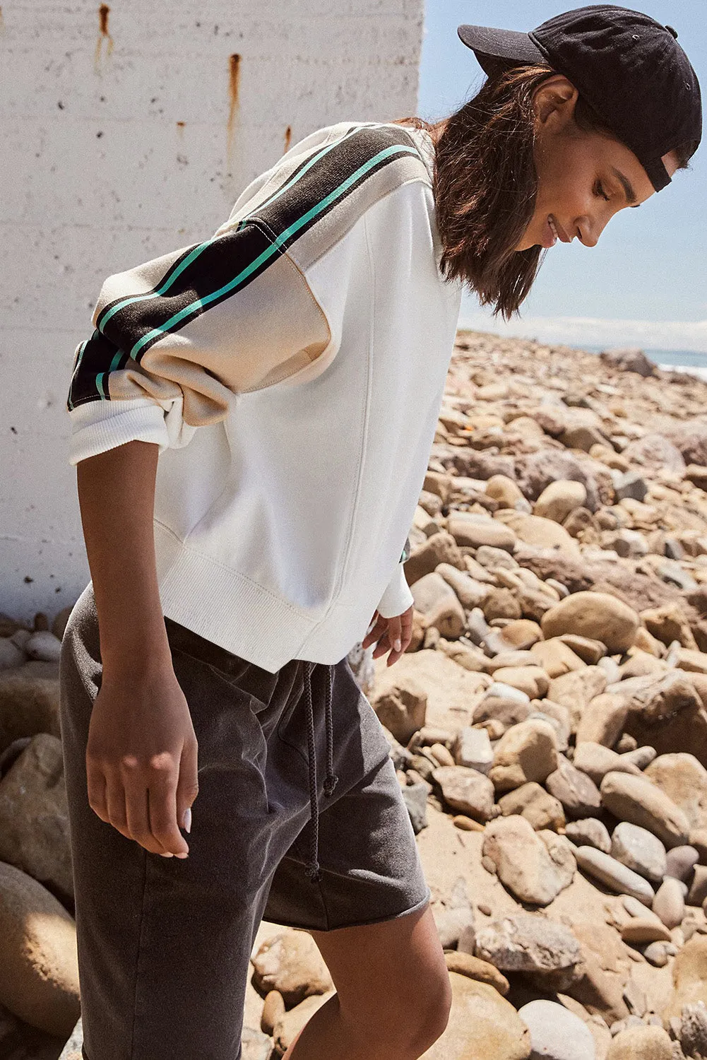 White Striped Colour Block Exposed Seam Loose Active Sweatshirt sold by Beagle Boutique product image thumbnail 3