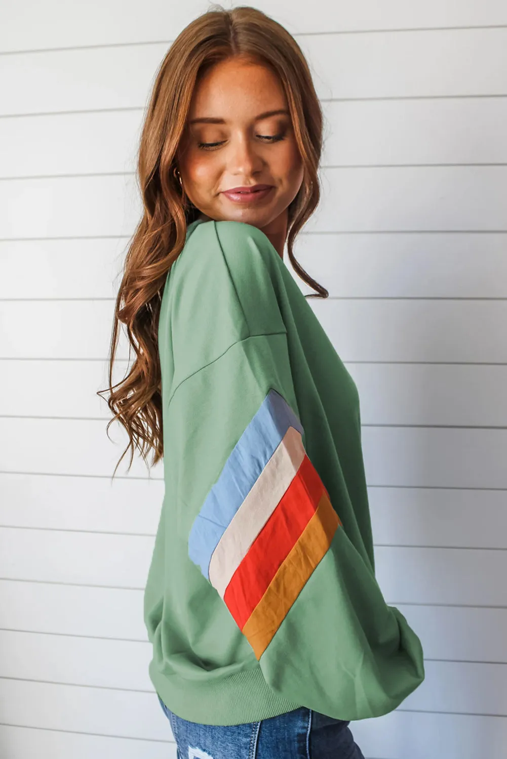 Moonlight Jade Rainbow Striped Sleeve Crew Neck Loose Sweatshirt sold by Beagle Boutique product image thumbnail 2
