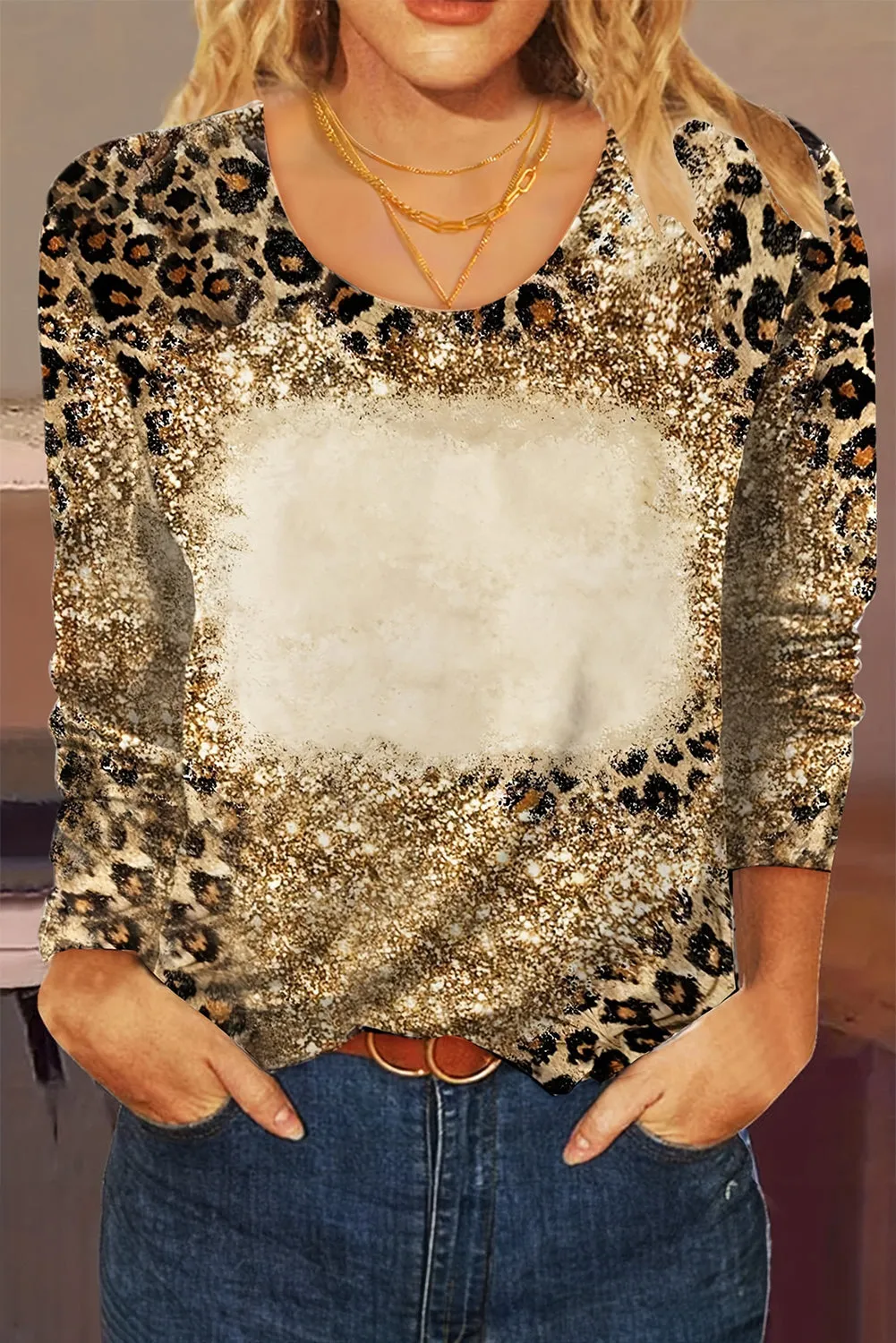 Brown Cheetah Bleached Print Long Sleeve T Shirt sold by Beagle Boutique product image thumbnail 2