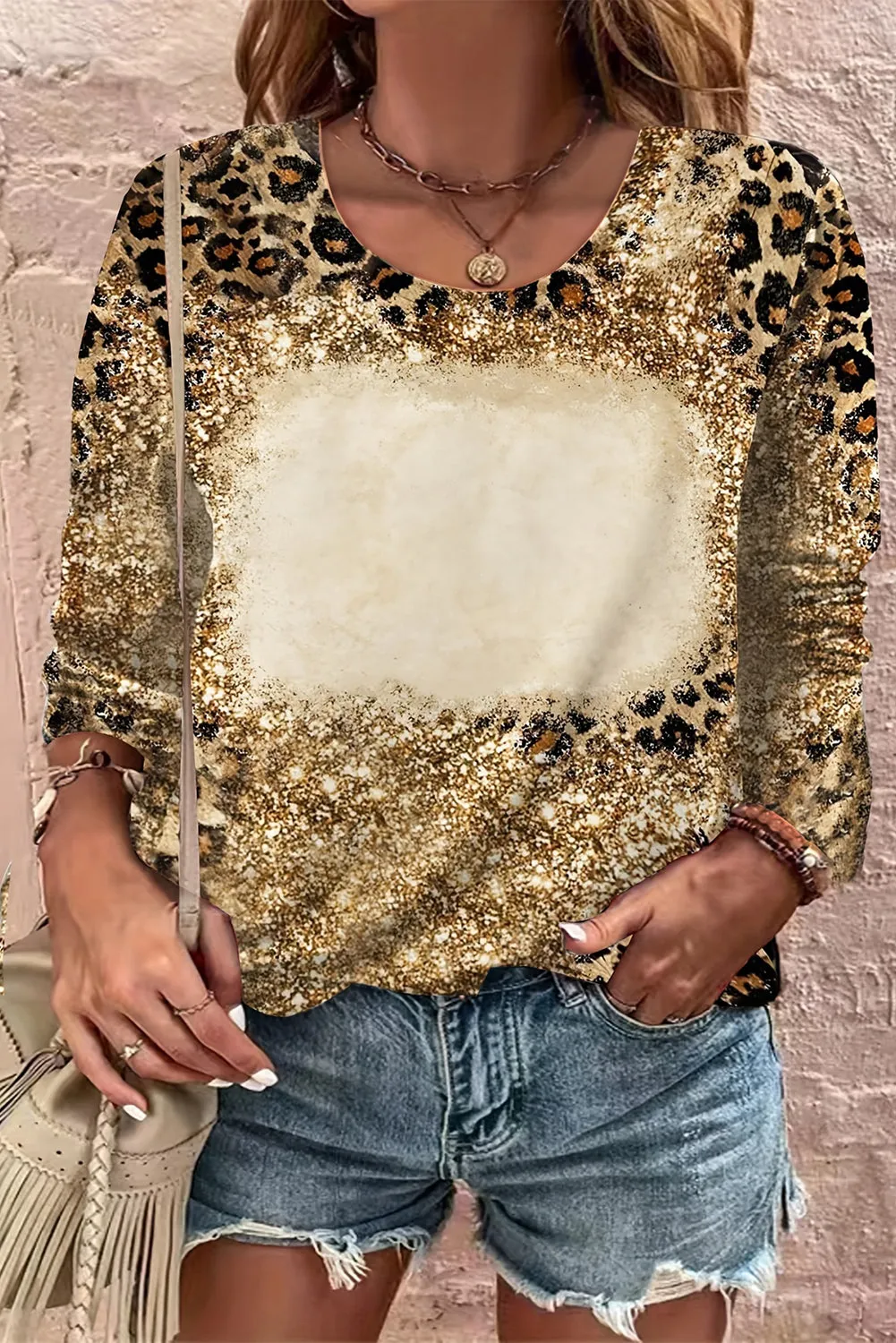Brown Cheetah Bleached Print Long Sleeve T Shirt sold by Beagle Boutique product image thumbnail 3