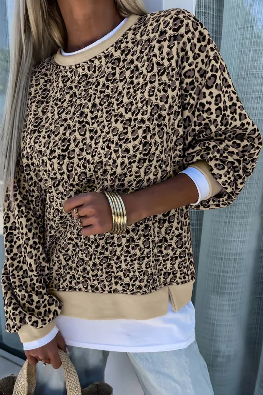 Parchment Leopard Print Crew Neck Sweatshirt sold by Beagle Boutique