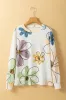 Beige Flower Print Crew Neck Long Sleeve T Shirt sold by Beagle Boutique