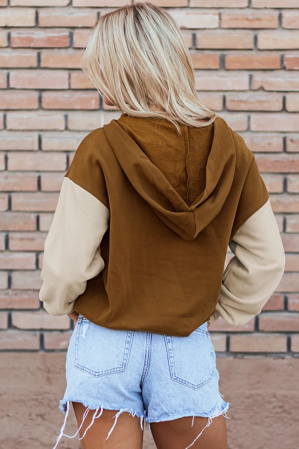 Chestnut Colour Block Half Zip Kangaroo Pocketed Hoodie sold by Beagle Boutique product image thumbnail 2