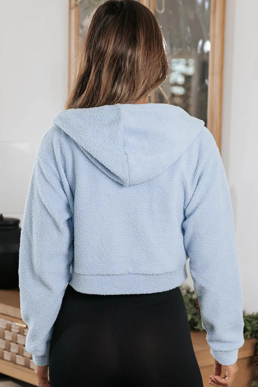 Beau Blue Cropped Sherpa Zip Up Hoodie sold by Beagle Boutique product image thumbnail 2