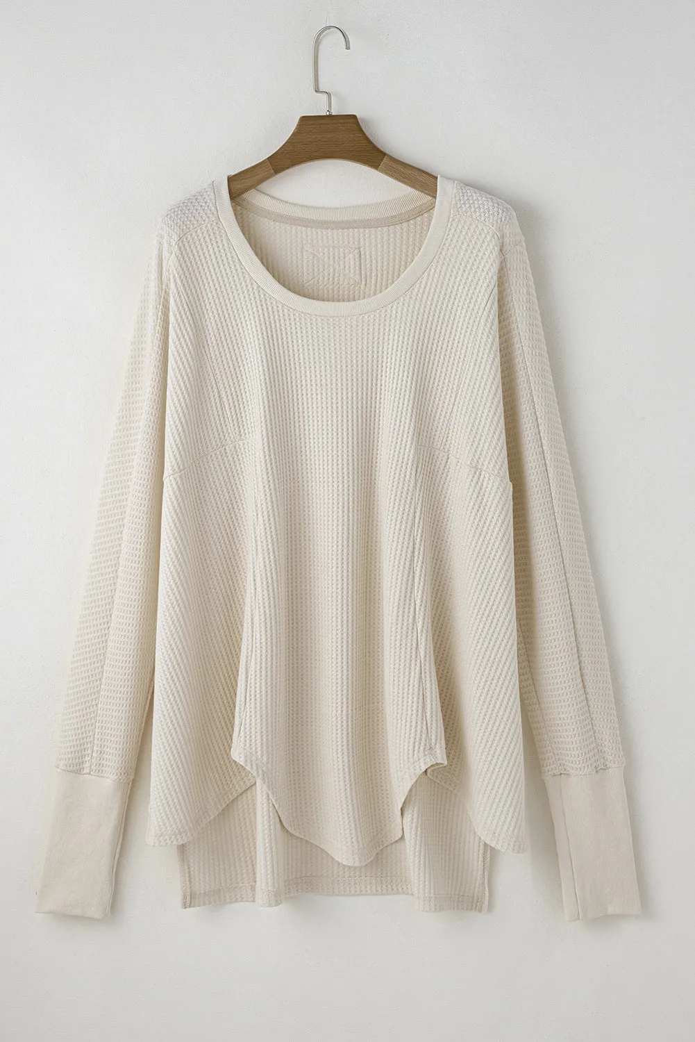 White Waffle Knit Exposed Seam V Neck Oversized Top sold by Beagle Boutique product image thumbnail 3