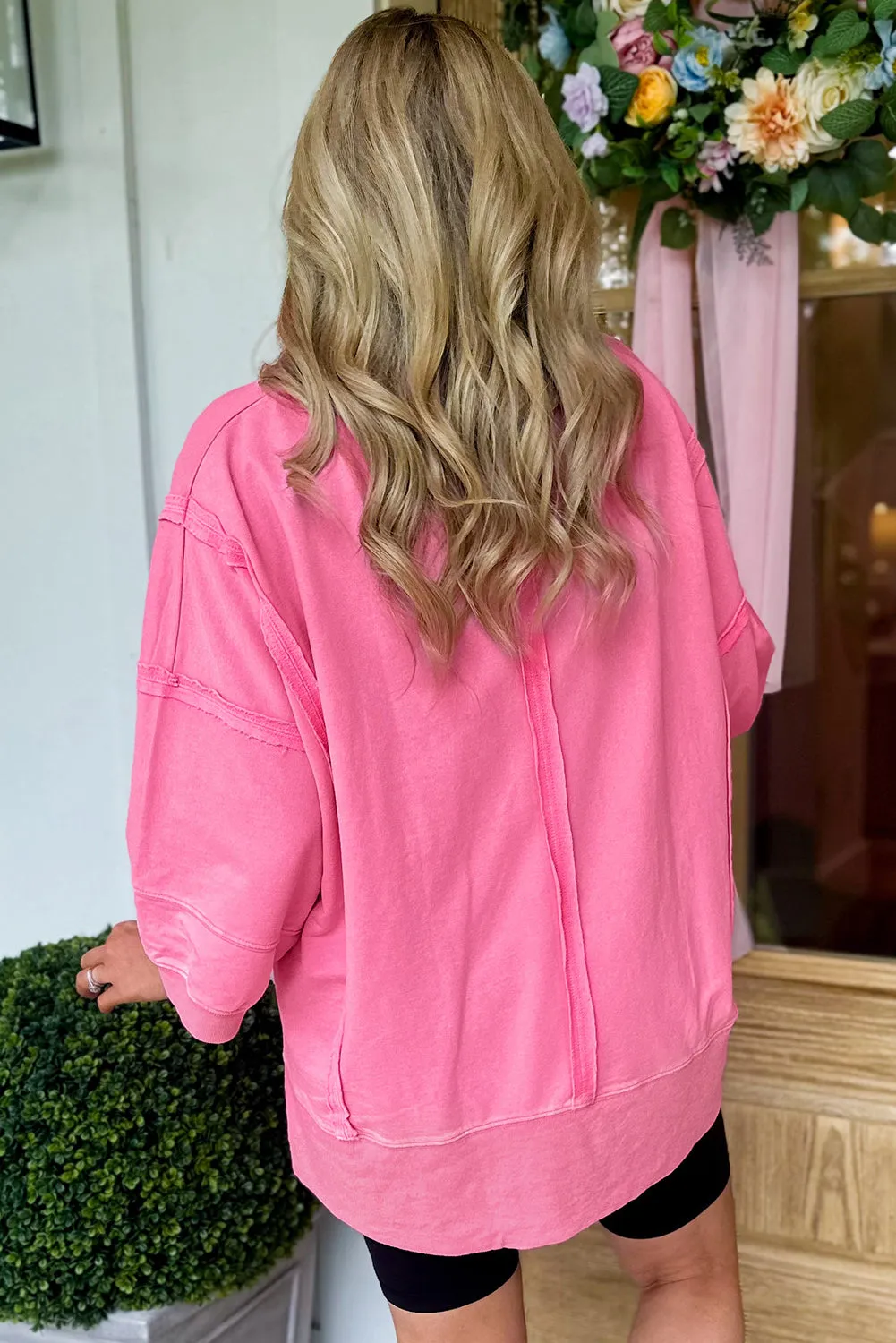 Pink Bracelet Sleeve Mineral Washed V Neck T Shirt sold by Beagle Boutique product image thumbnail 2