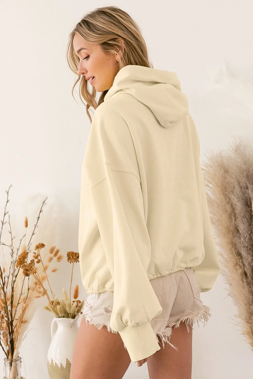 Beige Ribbed Trim Kangaroo Pocket Zipped Hoodie sold by Beagle Boutique product image thumbnail 2