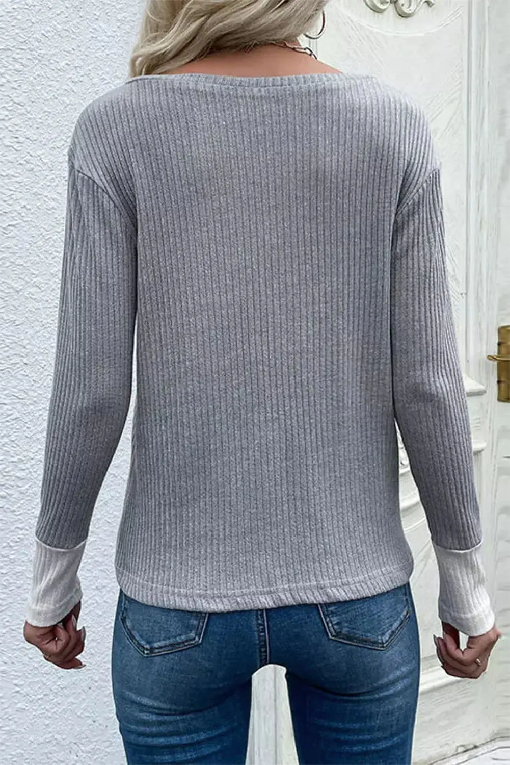 Leopard Patchwork Ribbed Colour Block V Neck Top sold by Beagle Boutique product image thumbnail 2