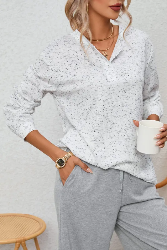 Grey Slouchy Heather Rib Knit Long Sleeve Henley Top sold by Beagle Boutique