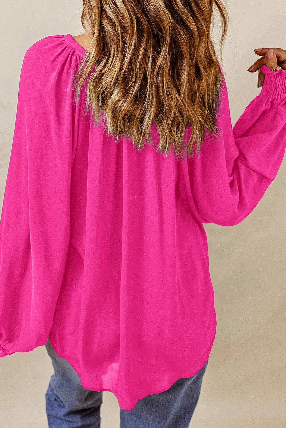 Rose Pleated V Neck Puffy Sleeve Blouse sold by Beagle Boutique product image thumbnail 2
