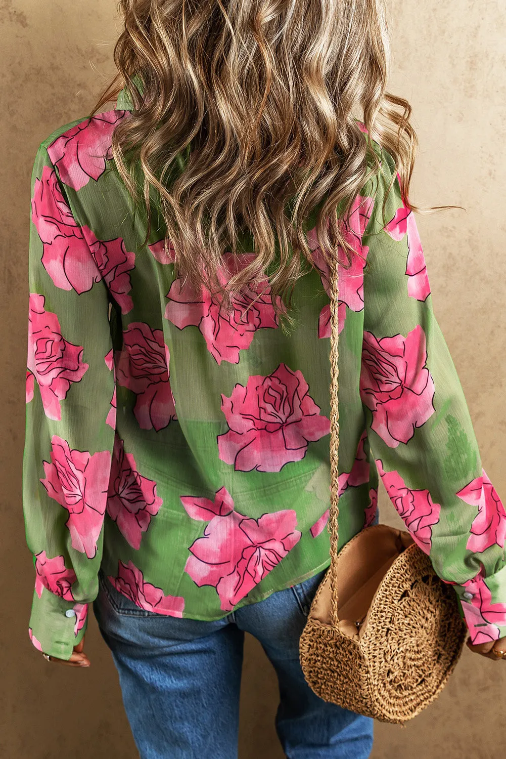 Green Floral Print Pleated Detail Puff Sleeve Shirt sold by Beagle Boutique product image thumbnail 2