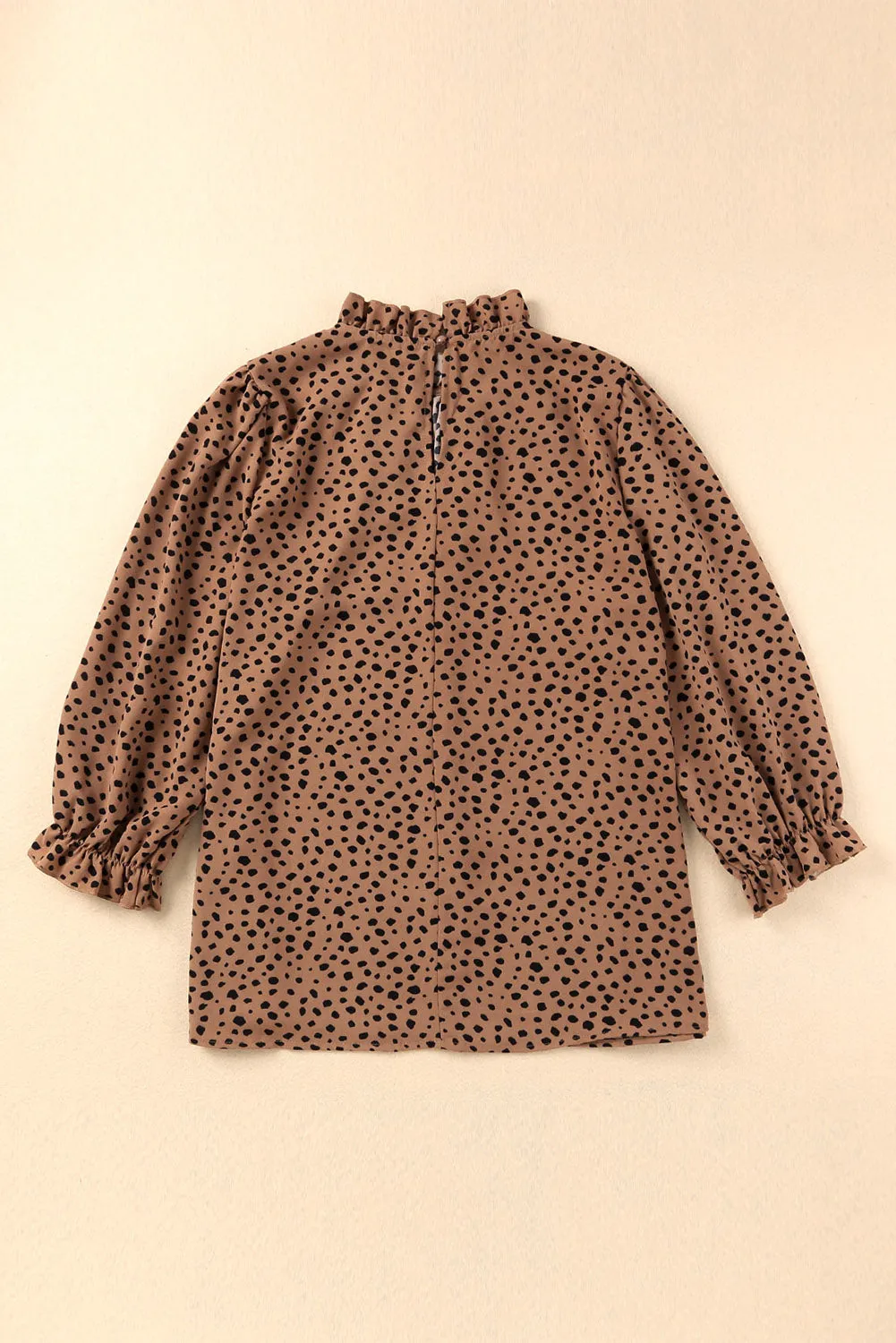 Khaki Frilled Neck 3/4 Sleeves Cheetah Blouse sold by Beagle Boutique product image thumbnail 5