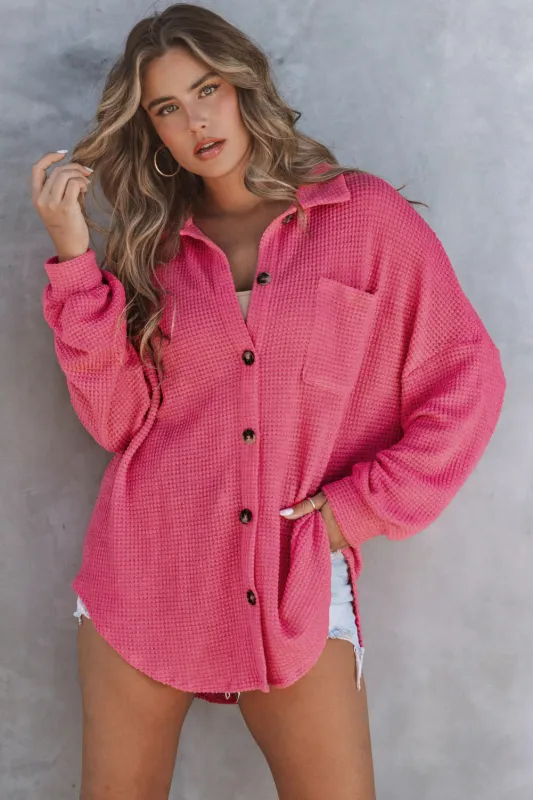 Pink Waffle Knit Button Up Casual Shirt sold by Beagle Boutique