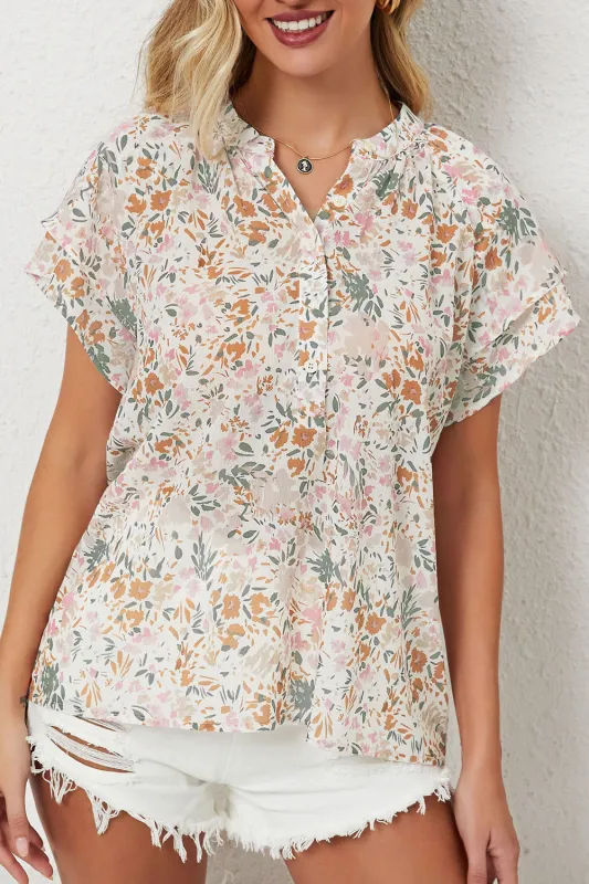 Multicolor Floral Mandarin Collar Top sold by Beagle Boutique