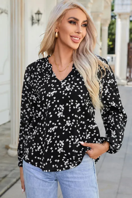 Pink Split Neck Fall Printed Crinkled Blouse sold by Beagle Boutique