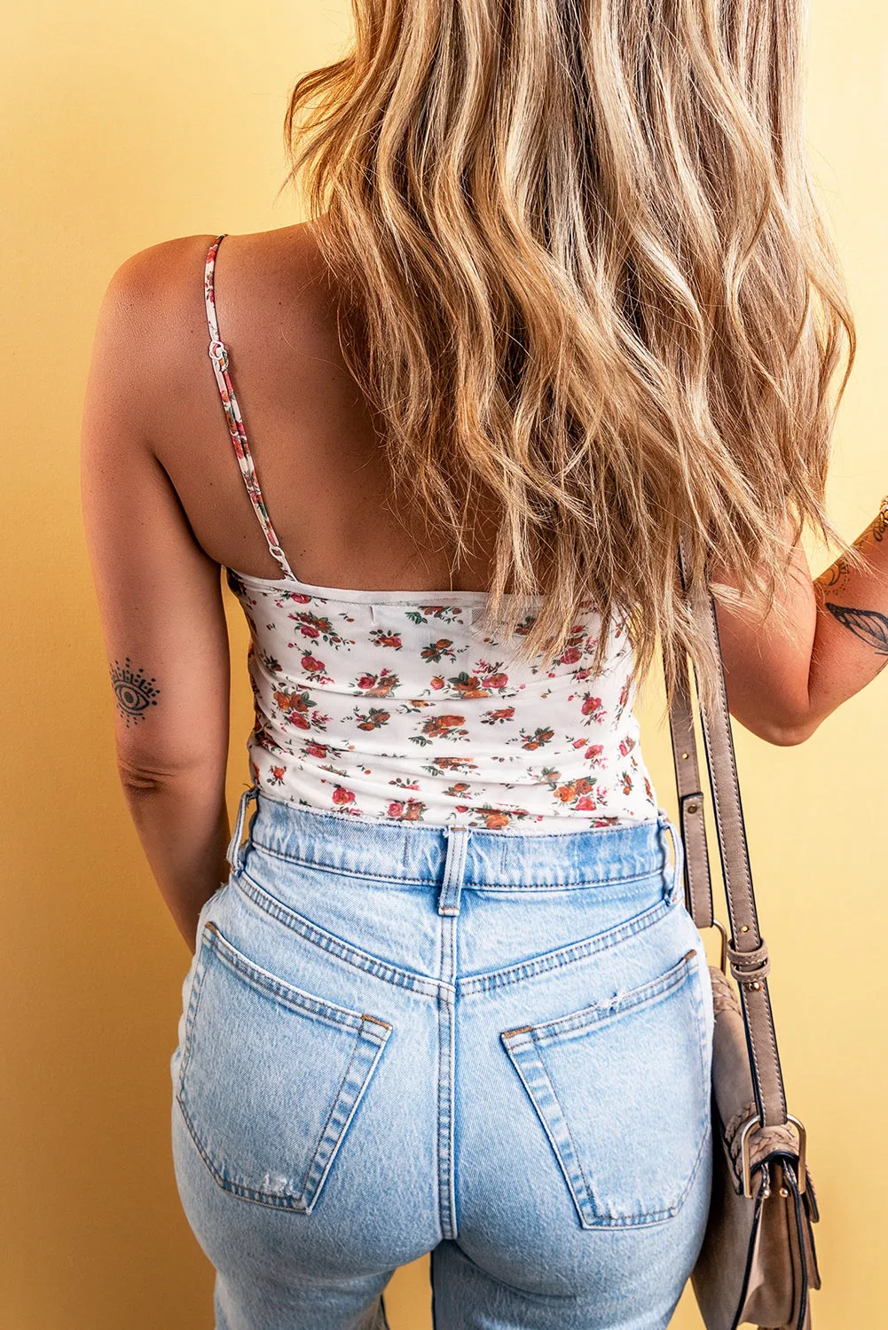 White Floral V Cut Frilled Trim Spaghetti Straps Bodysuit sold by Beagle Boutique product image thumbnail 2