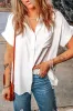 White Chest Pocket Buttoned Rolled Short Sleeve Shirt sold by Beagle Boutique