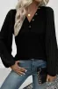 Black Buttoned V Neck Ribbed Puff Sleeve Top sold by Beagle Boutique