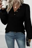 Black Buttoned V Neck Ribbed Puff Sleeve Top sold by Beagle Boutique