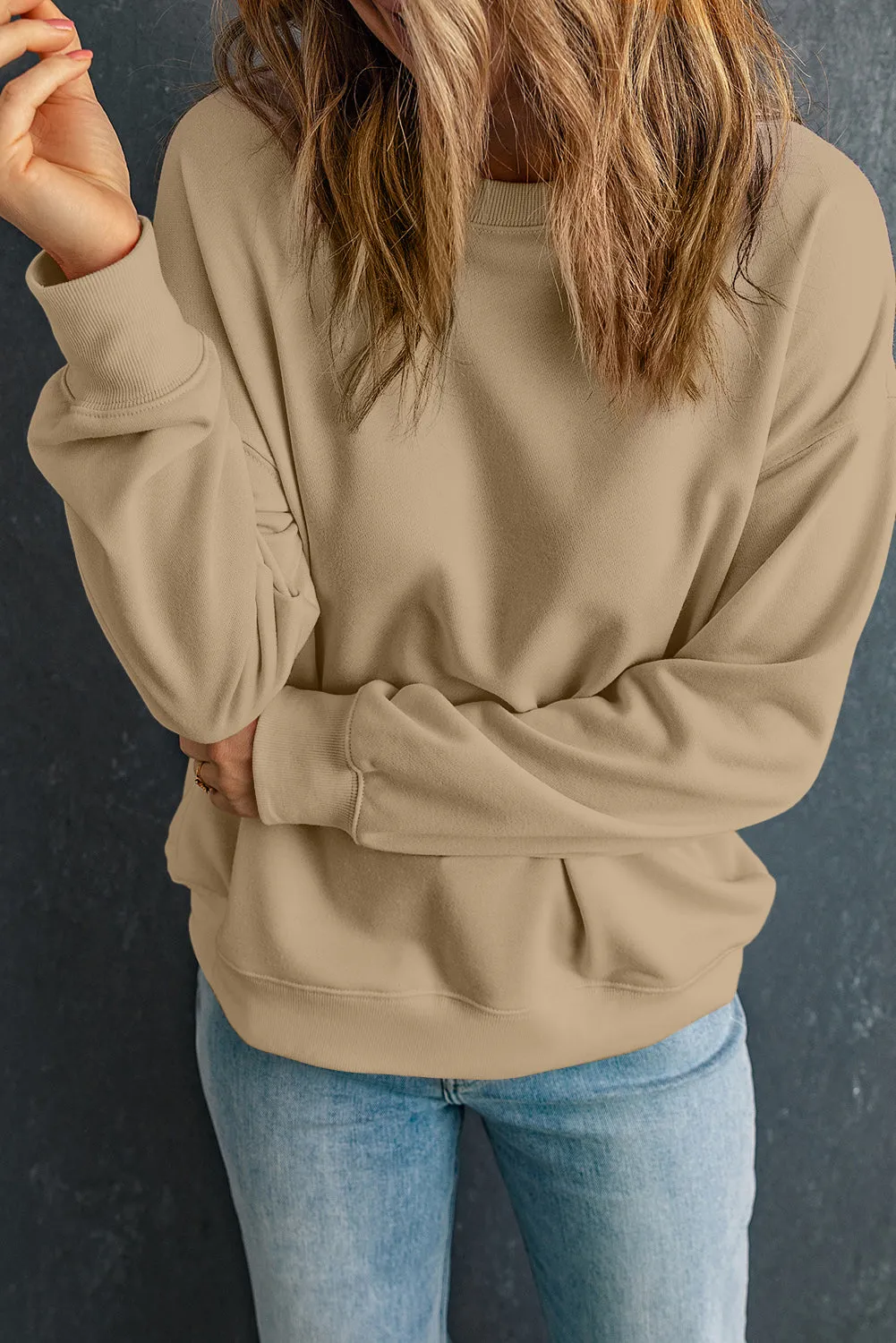Khaki Solid Classic Crewneck Pullover Sweatshirt sold by Beagle Boutique product image thumbnail 3