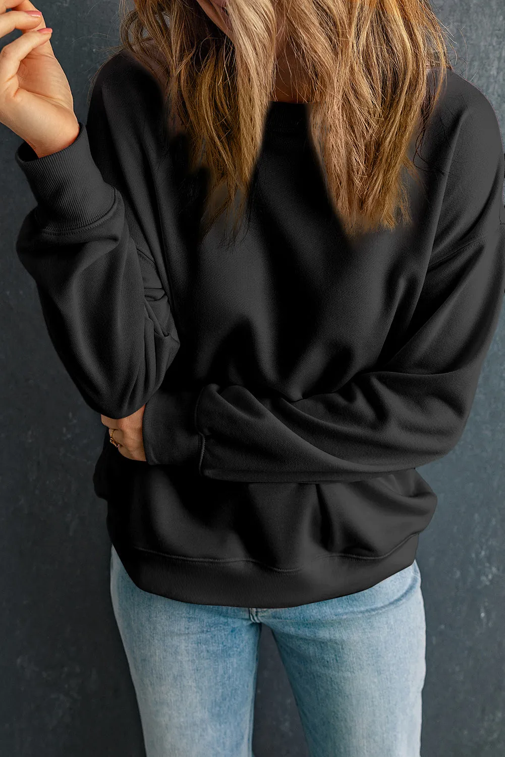 Black Solid Classic Crewneck Pullover Sweatshirt sold by Beagle Boutique product image thumbnail 3