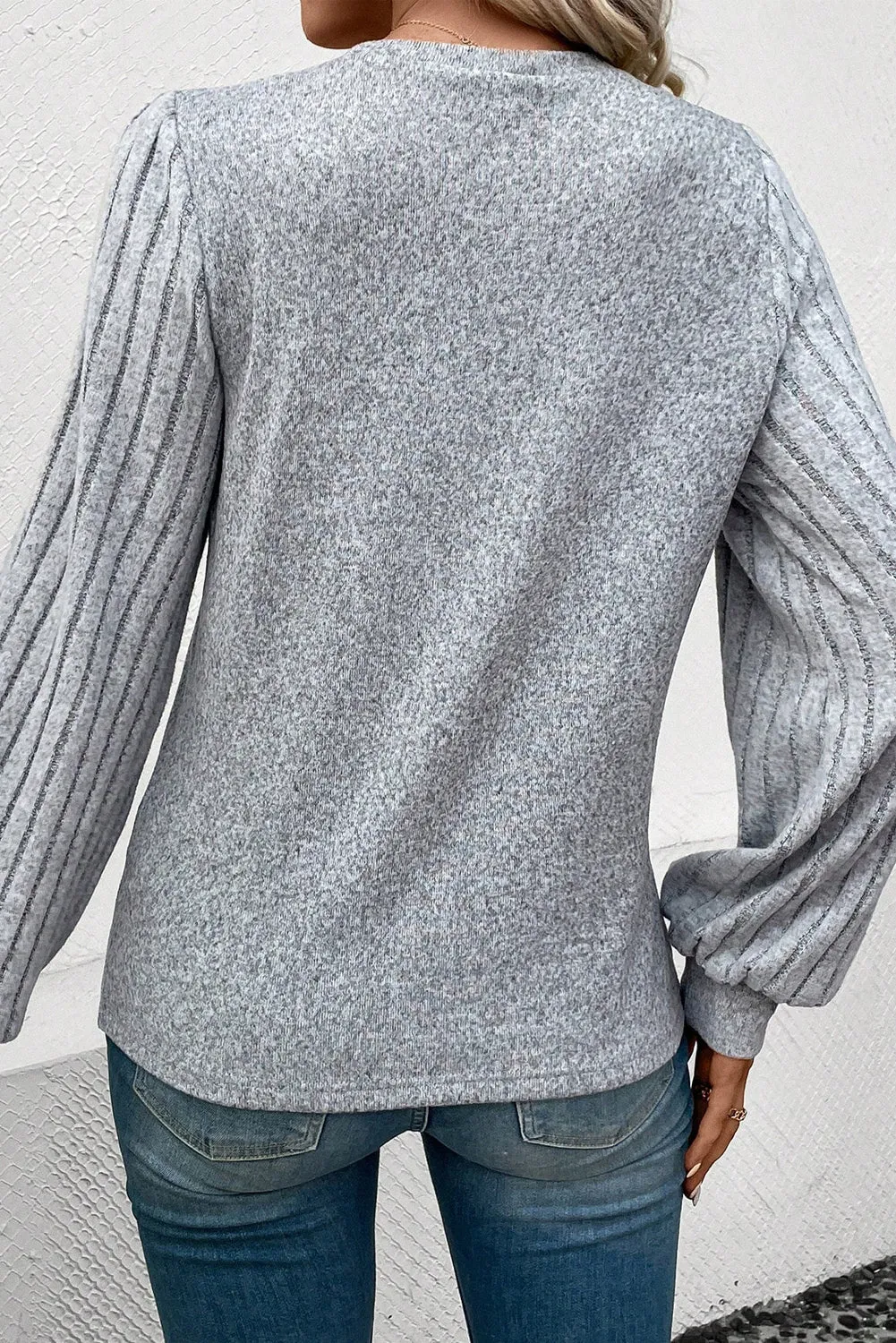 Grey Contrast Ribbed Bishop Sleeve Top sold by Beagle Boutique product image thumbnail 2