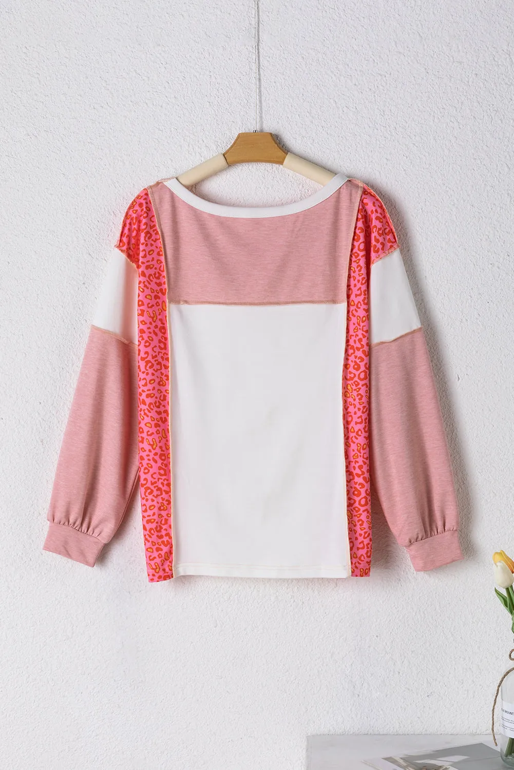 Peach Blossom Leopard Colourblock Patchwork Exposed Seam Top sold by Beagle Boutique product image thumbnail 3