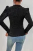 Black Gigot Sleeve Metallic Knit Slim Fit Top sold by Beagle Boutique