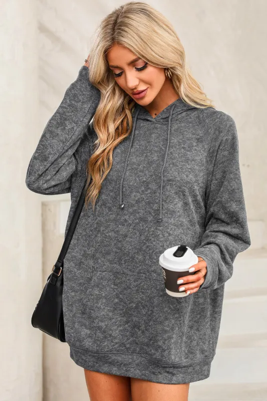 Grey Mineral Wash Kangaroo Pocket Drawstring Pullover Hoodie sold by Beagle Boutique