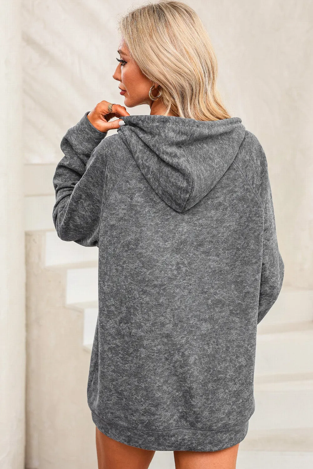 Grey Mineral Wash Kangaroo Pocket Drawstring Pullover Hoodie sold by Beagle Boutique product image thumbnail 2