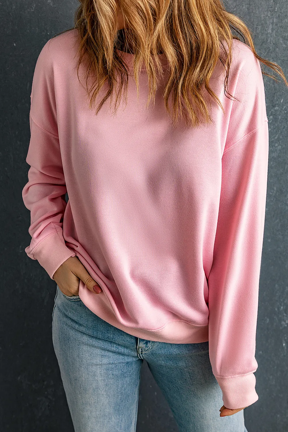 Pink Solid Classic Crewneck Pullover Sweatshirt sold by Beagle Boutique product image thumbnail 2