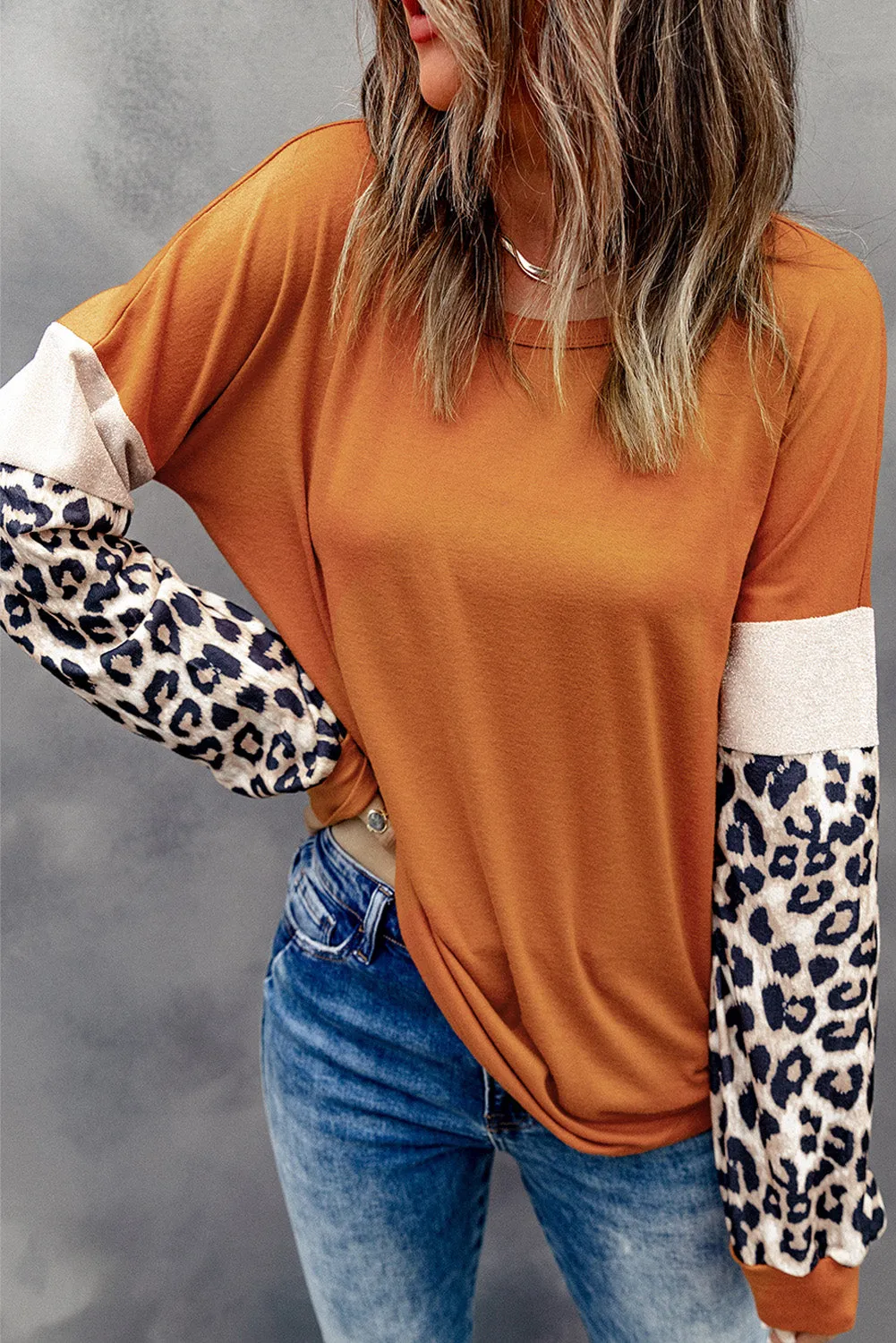 Brown Leopard Sequin Patchwork Long Sleeve Top sold by Beagle Boutique product image thumbnail 3
