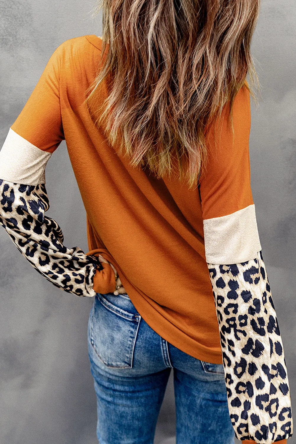 Brown Leopard Sequin Patchwork Long Sleeve Top sold by Beagle Boutique product image thumbnail 2
