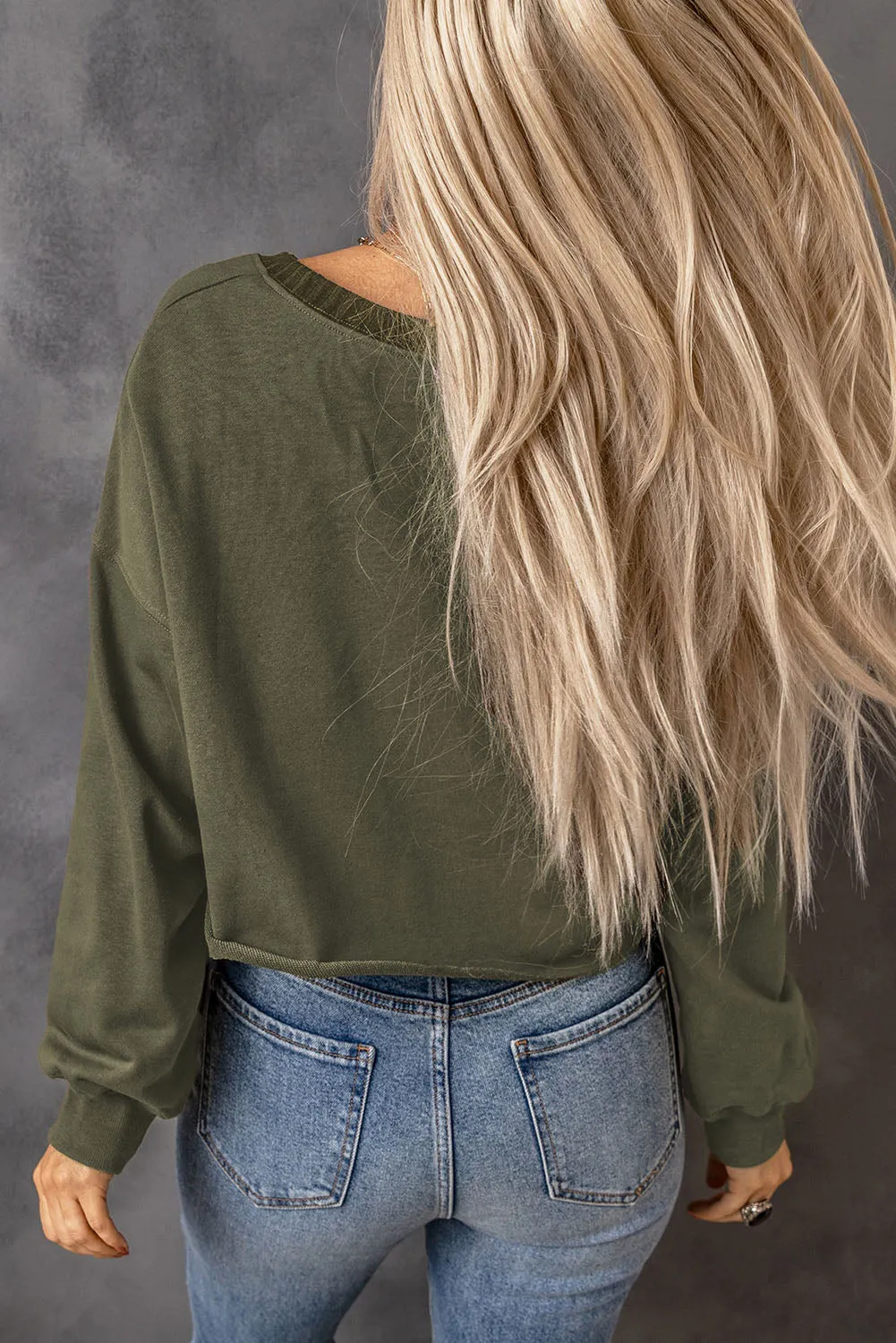 Green Drop Shoulder Cropped Sweatshirt sold by Beagle Boutique product image thumbnail 2